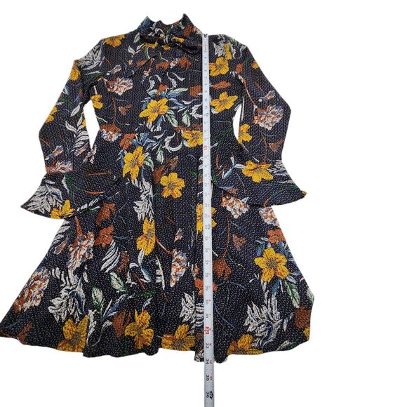 California Moon Rise Dress Fall Floral Bow Neck Blue Mini Nomad Art House Small - Picture 10 of 12